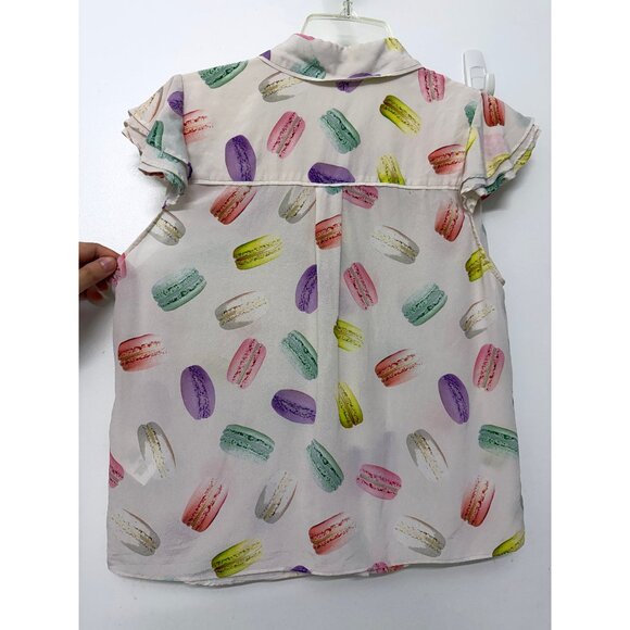 Alice + Olivia Eli Flutter Sleeve Shirt Blouse Silk Sunday Macaroons Macaron M - Picture 12 of 15